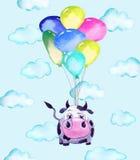 Иллюстрация коровы и воздушных шаров иллюстрация штока Иллюстрация коровы и воздушных шаров иллюстрация штока