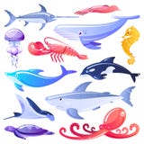 Иллюстрация мультфильма морских животных и рыб Элементы дизайна морской флоры и фауны Жильцы океана изолированные на белой предпо бесплатная иллюстрация Иллюстрация мультфильма морских животных и рыб Элементы дизайна морской флоры и фауны Жильцы океана изолированные на белой предпо бесплатная иллюстрация