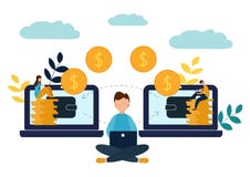 Иллюстрация финансовых операций, денежный перевод вектора Электронные бумажники Иллюстрация в плоском стиле иллюстрация вектора Иллюстрация финансовых операций, денежный перевод вектора Электронные бумажники Иллюстрация в плоском стиле иллюстрация вектора