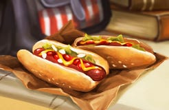 Иллюстрация 2 хот-догов на таблице иллюстрация вектора Иллюстрация 2 хот-догов на таблице иллюстрация вектора