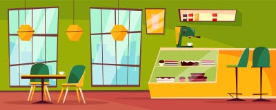 Иллюстрация шаржа вектора кафа или столовой внутренняя иллюстрация штока Иллюстрация шаржа вектора кафа или столовой внутренняя иллюстрация штока