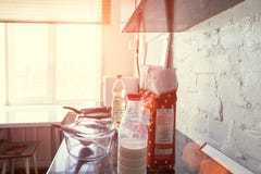 Ингредиенты для блинчиков в кухне стоковые фото Ингредиенты для блинчиков в кухне стоковые фото