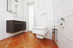 Интерьер Bathroom в белых и коричневых цветах стоковое изображение rf Интерьер Bathroom в белых и коричневых цветах стоковое изображение rf
