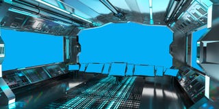 Интерьер космического корабля с взглядом на голубом переводе окон 3D Стоковые Изображения RF Интерьер космического корабля с взглядом на голубом переводе окон 3D Стоковые Изображения RF