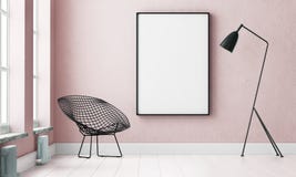 Интерьер модель-макета с плакатом и лампой пола Цвет тенденции 3d иллюстрация штока Интерьер модель-макета с плакатом и лампой пола Цвет тенденции 3d иллюстрация штока