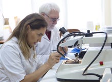 Исследователя здравоохранения работая в лаборатории наук о жизни стоковая фотография Исследователя здравоохранения работая в лаборатории наук о жизни стоковая фотография