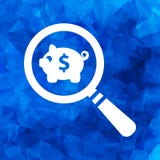 Ищите плоский значок белой копилки на голубом триангулярном Polyg иллюстрация вектора Ищите плоский значок белой копилки на голубом триангулярном Polyg иллюстрация вектора
