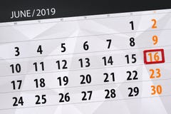 Календарь июнь 2019, 16, воскресенье иллюстрация штока Календарь июнь 2019, 16, воскресенье иллюстрация штока