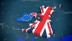Карта Великобритании покидая Европа, рядом с Ирландией С флагами ЕС и Великобритании, 3D, Brexit иллюстрация штока Карта Великобритании покидая Европа, рядом с Ирландией С флагами ЕС и Великобритании, 3D, Brexit иллюстрация штока