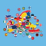 Карта иллюстрации вектора флага Западной Европы равновеликой иллюстрация штока Карта иллюстрации вектора флага Западной Европы равновеликой иллюстрация штока