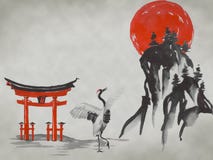 Картина sumi-e Японии традиционная Гора Фудзи, Сакура, заход солнца Солнце Японии Иллюстрация индийских чернил Японское изображен иллюстрация штока Картина sumi-e Японии традиционная Гора Фудзи, Сакура, заход солнца Солнце Японии Иллюстрация индийских чернил Японское изображен иллюстрация штока