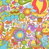 Картина лета перемещения безшовная с элементами doodle иллюстрация вектора Картина лета перемещения безшовная с элементами doodle иллюстрация вектора