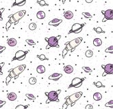 Картина космического пространства безшовная в иллюстрации вектора стиля doodle kawaii иллюстрация штока Картина космического пространства безшовная в иллюстрации вектора стиля doodle kawaii иллюстрация штока