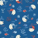 Картина милой маленькой русалки кота безшовная текстурированная иллюстрация Стоковое Изображение RF Картина милой маленькой русалки кота безшовная текстурированная иллюстрация Стоковое Изображение RF