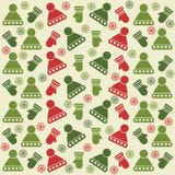 Картина рождества безшовная со шляпами, перчатками и снежинками иллюстрация вектора Картина рождества безшовная со шляпами, перчатками и снежинками иллюстрация вектора