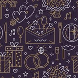 Картина свадебного банкета безшовная, плоская линия иллюстрация Vector кольца агенства события значков, воздушные шары, подарки, Стоковые Изображения RF Картина свадебного банкета безшовная, плоская линия иллюстрация Vector кольца агенства события значков, воздушные шары, подарки, Стоковые Изображения RF