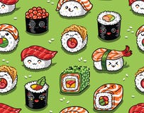 Картина суш и сасими безшовная в стиле kawaii также вектор иллюстрации притяжки corel бесплатная иллюстрация Картина суш и сасими безшовная в стиле kawaii также вектор иллюстрации притяжки corel бесплатная иллюстрация