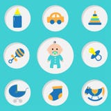 Карточка ливня ребёнка с бутылкой, лошадью, трещоткой, pacifier, носком, игрушкой автомобиля, детской дорожной коляской, пирамидо Стоковые Фотографии RF Карточка ливня ребёнка с бутылкой, лошадью, трещоткой, pacifier, носком, игрушкой автомобиля, детской дорожной коляской, пирамидо Стоковые Фотографии RF
