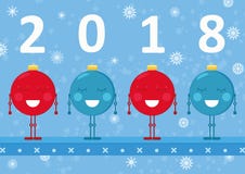 Карточка Новых Годов рождества на 2017-2018 с 4 шариками орнамента рождества иллюстрация вектора Карточка Новых Годов рождества на 2017-2018 с 4 шариками орнамента рождества иллюстрация вектора