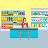 Кассир супермаркета Храните встречное оборудование стола бесплатная иллюстрация Кассир супермаркета Храните встречное оборудование стола бесплатная иллюстрация