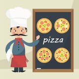 Кашевар шеф-повара с пиццей меню Стоковые Изображения RF Кашевар шеф-повара с пиццей меню Стоковые Изображения RF