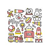 Коллаж с игрушками для ребёнков и мальчиков иллюстрация штока Коллаж с игрушками для ребёнков и мальчиков иллюстрация штока