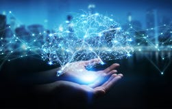 Коммерсантка используя цифровое rende интерфейса 3D человеческого мозга рентгеновского снимка иллюстрация штока Коммерсантка используя цифровое rende интерфейса 3D человеческого мозга рентгеновского снимка иллюстрация штока