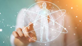 Коммерсантка используя цифровой интерфейс 3D r развертки человеческого тела рентгеновского снимка бесплатная иллюстрация Коммерсантка используя цифровой интерфейс 3D r развертки человеческого тела рентгеновского снимка бесплатная иллюстрация