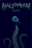 Комплект 2017 шаблона предпосылки хеллоуина, kraken щупальца изверга иллюстрация штока Комплект 2017 шаблона предпосылки хеллоуина, kraken щупальца изверга иллюстрация штока