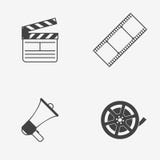 Комплект значков вектора кино monochrome Вьюрок фильма, прокладка, clapperboard и мегафон также вектор иллюстрации притяжки corel иллюстрация штока Комплект значков вектора кино monochrome Вьюрок фильма, прокладка, clapperboard и мегафон также вектор иллюстрации притяжки corel иллюстрация штока