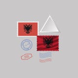 Комплект штемпеля почтового сбора флага Албании, изолированный на серой предпосылке, иллюстрация вектора 10 eps бесплатная иллюстрация Комплект штемпеля почтового сбора флага Албании, изолированный на серой предпосылке, иллюстрация вектора 10 eps бесплатная иллюстрация