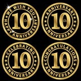комплект ярлыка 10th годовщины золотой, празднуя 10 лет annivers иллюстрация штока комплект ярлыка 10th годовщины золотой, празднуя 10 лет annivers иллюстрация штока