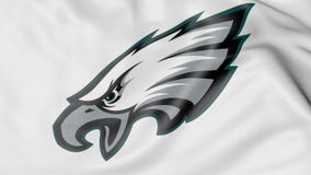 Конец-вверх развевая флага с логотипом футбольной команды Филадельфии Eagles NFL американским, переводом 3D бесплатная иллюстрация Конец-вверх развевая флага с логотипом футбольной команды Филадельфии Eagles NFL американским, переводом 3D бесплатная иллюстрация