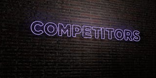 КОНКУРЕНТЫ - реалистическая неоновая вывеска на предпосылке кирпичной стены - представленное 3D изображение неизрасходованного за иллюстрация штока КОНКУРЕНТЫ - реалистическая неоновая вывеска на предпосылке кирпичной стены - представленное 3D изображение неизрасходованного за иллюстрация штока