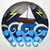 Конспект бумаги корабля против моря и thunderbolt в шторме, искусства концепции, иллюстрации вектора Стоковое Изображение RF Конспект бумаги корабля против моря и thunderbolt в шторме, искусства концепции, иллюстрации вектора Стоковое Изображение RF