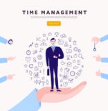 Контроль времени Концепция вектора плоская minimalistic с стойкой бизнесмена, изолированными значками планирования организуя & че Стоковые Изображения Контроль времени Концепция вектора плоская minimalistic с стойкой бизнесмена, изолированными значками планирования организуя & че Стоковые Изображения