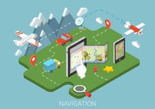 Концепция 3d плоской навигации GPS карты передвижной infographic равновеликая Концепция 3d плоской навигации GPS карты передвижной infographic равновеликая