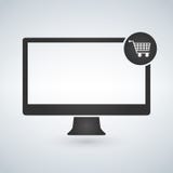 Концепция Ecommerce значка покупки дисплея компьютера вектора онлайн с магазинной тележкаой иллюстрация вектора Концепция Ecommerce значка покупки дисплея компьютера вектора онлайн с магазинной тележкаой иллюстрация вектора