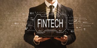 Концепция Fintech с бизнесменом стоковое фото rf Концепция Fintech с бизнесменом стоковое фото rf