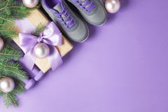 Концепция ветвей тапок гантелей состава спорта рождества стоковое фото rf Концепция ветвей тапок гантелей состава спорта рождества стоковое фото rf