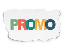 Концепция маркетинга: Promo на сорванной бумажной предпосылке стоковая фотография rf Концепция маркетинга: Promo на сорванной бумажной предпосылке стоковая фотография rf