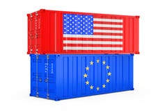 Концепция международной доставки Контейнеры грузовых перевозок с США и флагом Европейского союза перевод 3d иллюстрация штока Концепция международной доставки Контейнеры грузовых перевозок с США и флагом Европейского союза перевод 3d иллюстрация штока