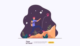 концепция приключения перемещения backpacker на открытом воздухе воссоздание каникул в теме природы пешего туризма, взбираться и иллюстрация вектора концепция приключения перемещения backpacker на открытом воздухе воссоздание каникул в теме природы пешего туризма, взбираться и иллюстрация вектора