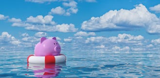 Копилка в lifebuoy на голубом море, концепции 3d предохранения от сбережений представляет иллюстрация штока Копилка в lifebuoy на голубом море, концепции 3d предохранения от сбережений представляет иллюстрация штока