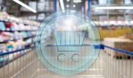 корзина для товаров 3d на предпосылке нерезкости супермаркета Концепция покупок иллюстрация вектора корзина для товаров 3d на предпосылке нерезкости супермаркета Концепция покупок иллюстрация вектора