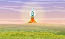 Космический летательный аппарат многоразового использования принимает над зеленым лугом Старт ракеты космоса landfill Космический бесплатная иллюстрация Космический летательный аппарат многоразового использования принимает над зеленым лугом Старт ракеты космоса landfill Космический бесплатная иллюстрация