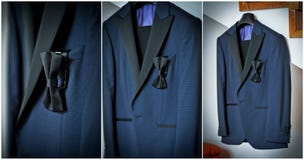 Костюм свадьбы ультрамариновый и черный смычок Официально костюм groom с черной бабочкой Конец костюма элегантного голубого groom стоковые фото Костюм свадьбы ультрамариновый и черный смычок Официально костюм groom с черной бабочкой Конец костюма элегантного голубого groom стоковые фото
