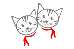 2 кота милых руки вычерченных с красными шарфами иллюстрация вектора 2 кота милых руки вычерченных с красными шарфами иллюстрация вектора