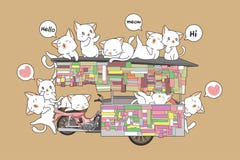 Коты Kawaii на портативном стойле бесплатная иллюстрация Коты Kawaii на портативном стойле бесплатная иллюстрация