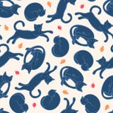 Коты смешного мультфильма милые голубые Безшовная картина со спать и игрой котят на белой предпосылке Текстура зимы бесплатная иллюстрация Коты смешного мультфильма милые голубые Безшовная картина со спать и игрой котят на белой предпосылке Текстура зимы бесплатная иллюстрация